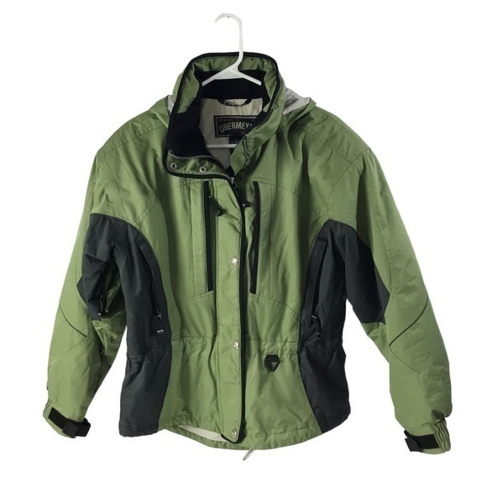 Obermeyer women’s size 10 green back ski jacket 
Hooded